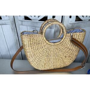 Sea & Grass Woven Straw Top Handle Bag Beach Boho With Strap